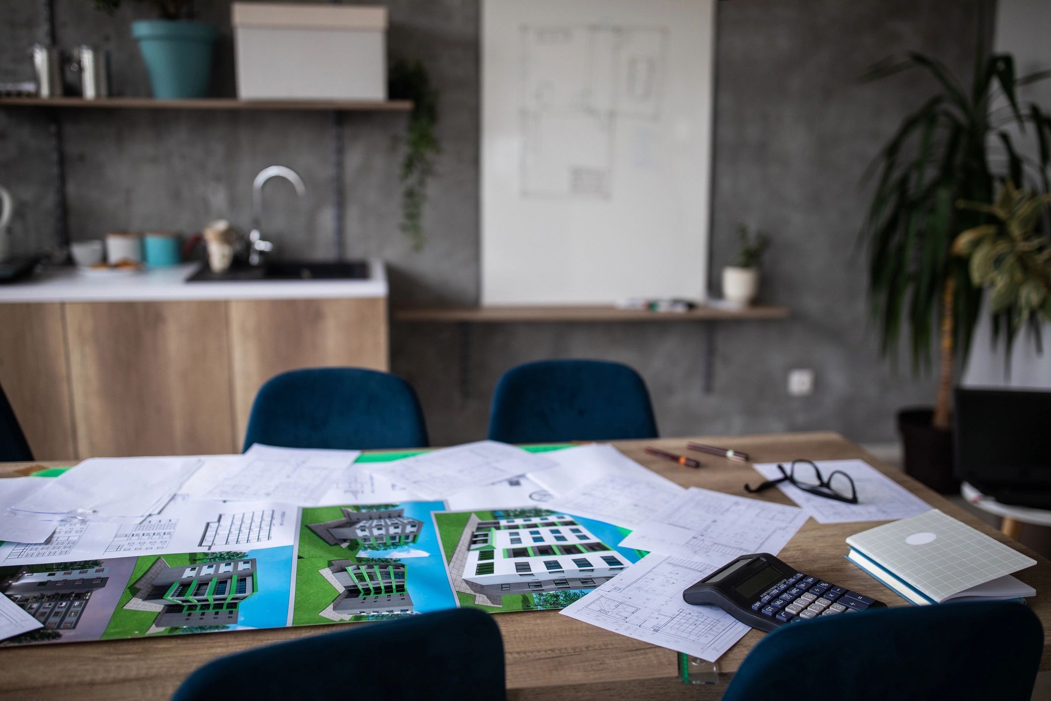 Modern planning office for construction coordination