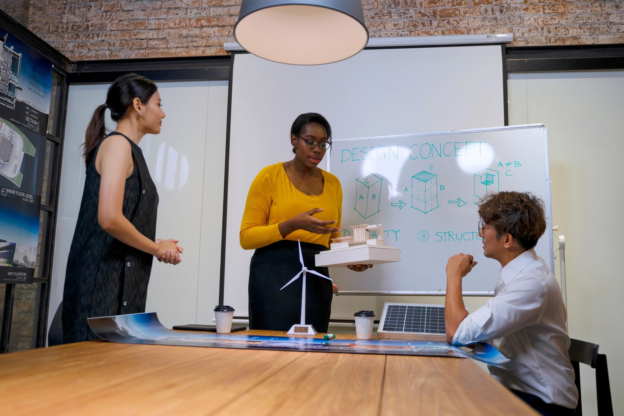 Professional team reviewing AI strategy in a modern office